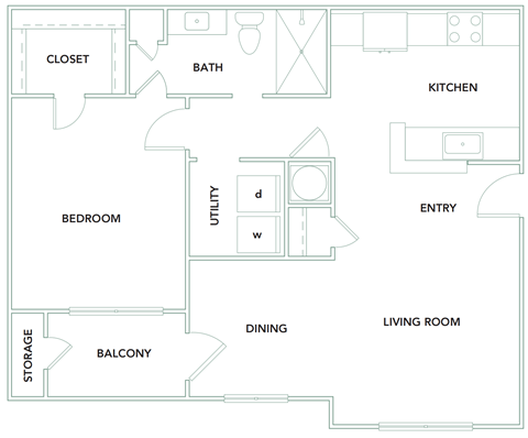 1 bedroom 1 bathroom 767 sq ft Floorplan at The Aster Sugar Land Apartments, Sugar Land, Texas